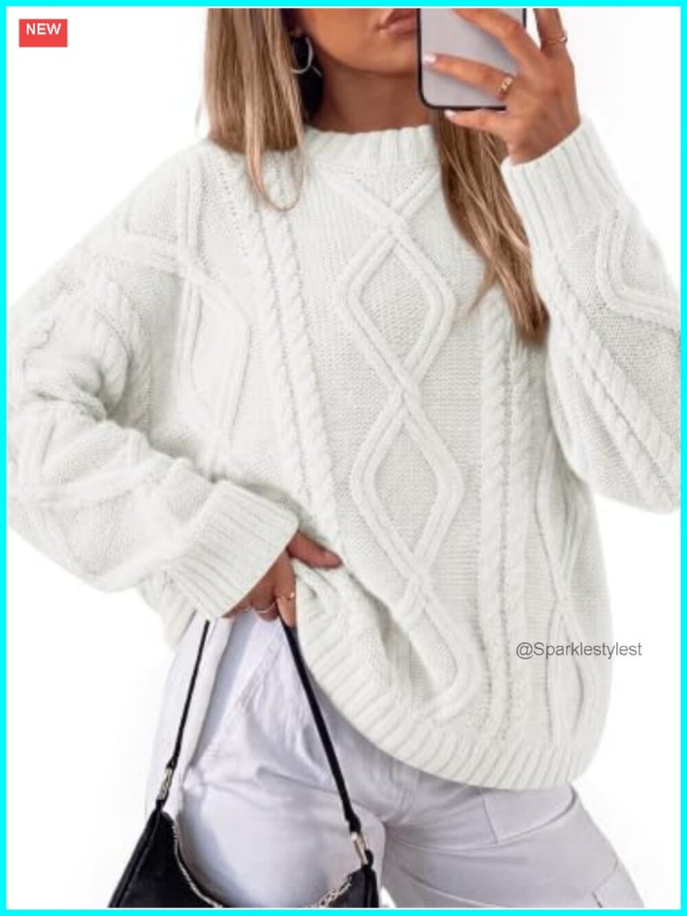 Oversized Cable Knit Sweater Pullover Cozy Fall Layering